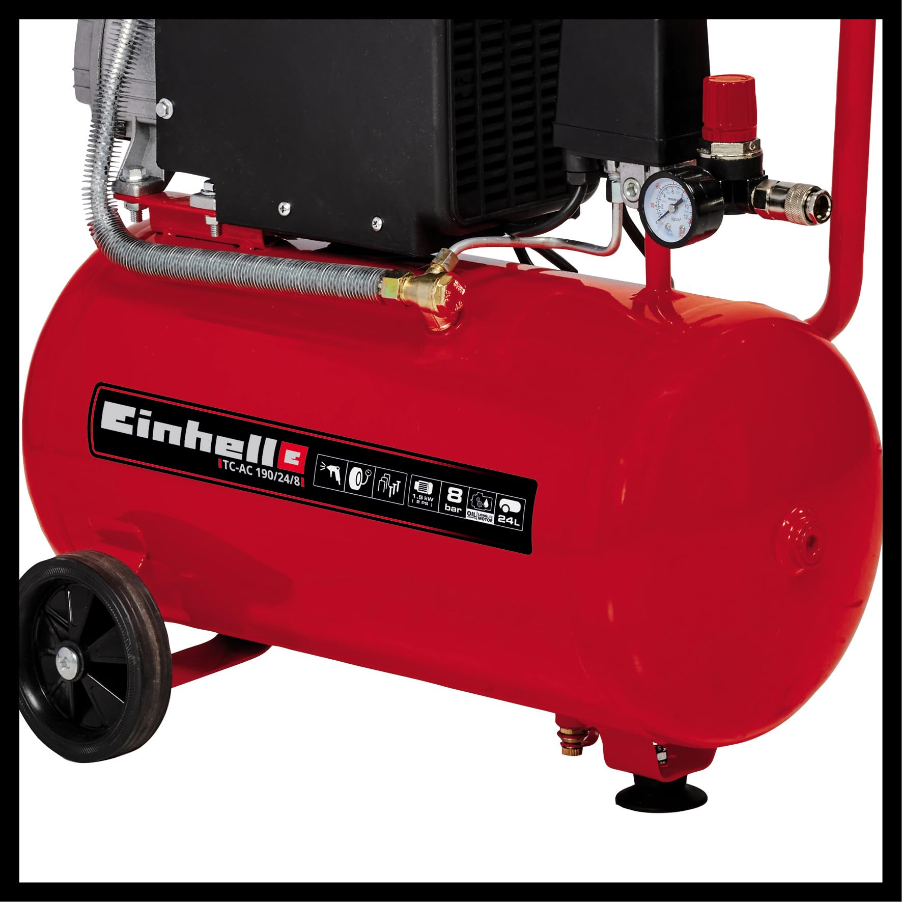 Einhell Compresseur à air TC-AC 190/24/8 (1500 W, Cuve de 24 L, Pression 8bar, Débit d'aspiration 165 l/min, Réducteur de pression)