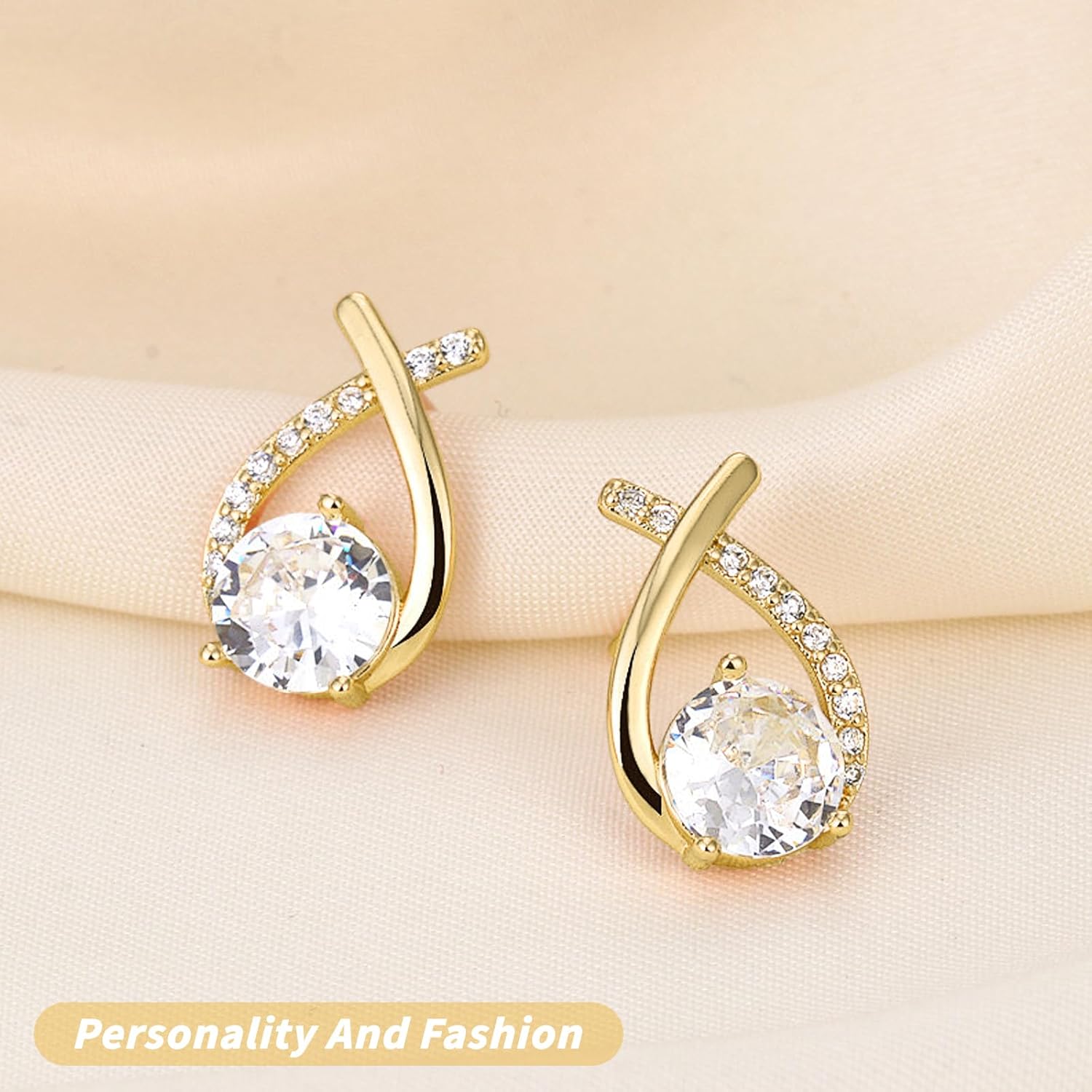 Cubic Zirconia Earrings Studs Post Heart/Round/Simulated Diamond Stud Earrings for Women's Birthday Trendy Gifts - Image 5