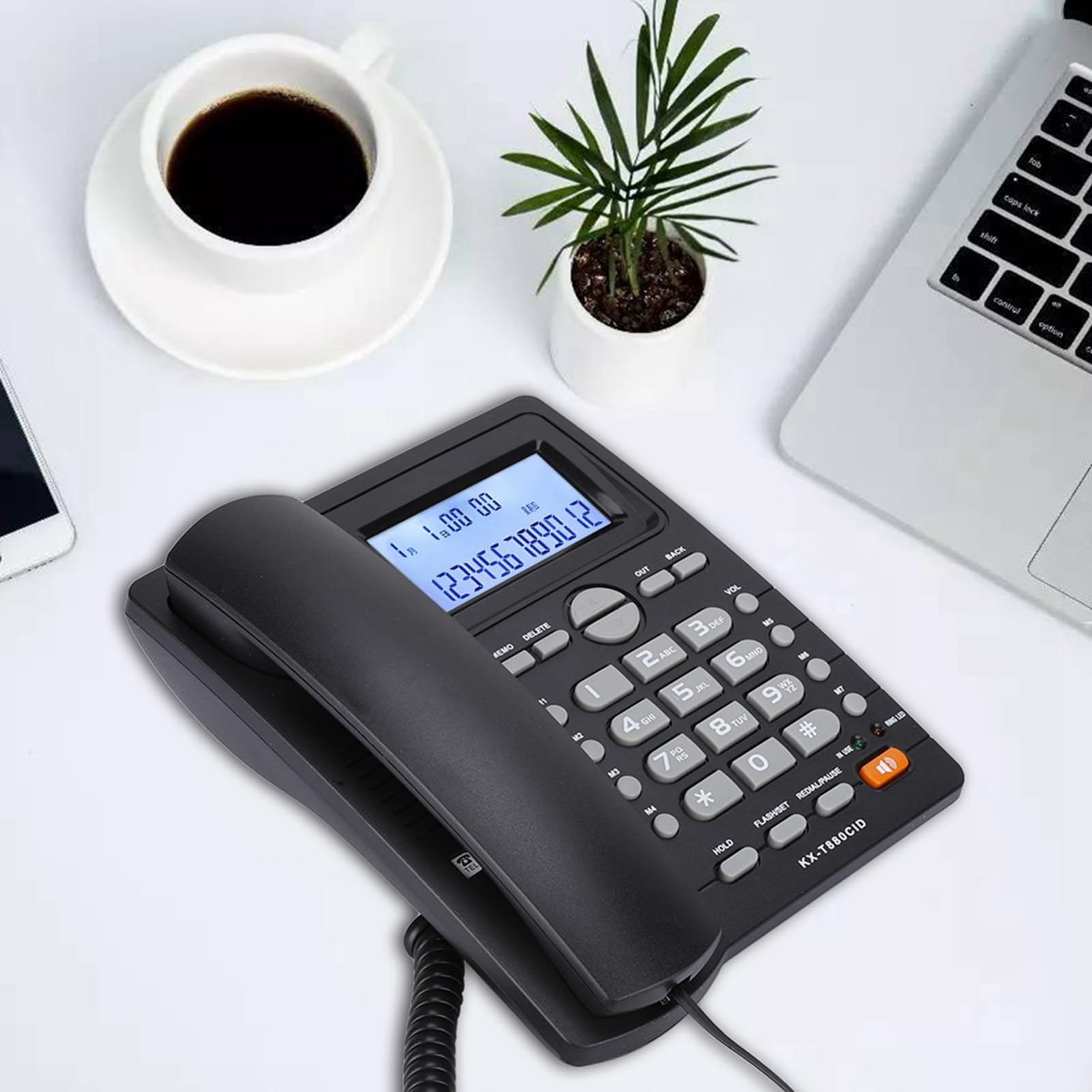 Telefon przewodowy, zestaw rozszerzeń z dwoma portami Telefon przewodowy z wyświetlaczem identyfikacji dzwoniącego i głośnikiem, telefon stacjonarny z dużymi przyciskami do zastosowań biurowych (cz