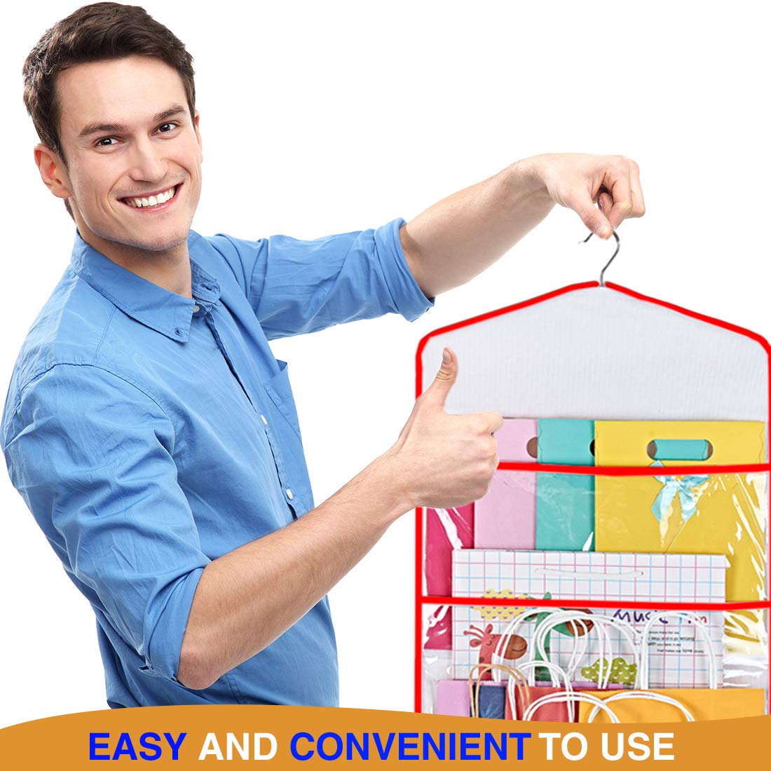 ProPik Almacenamiento para bolsas de regalo, papel de seda y papel de regalo, organizador de almacenamiento de bolsas de regalo colgantes, PVC de 38 x 16 pulgadas (rojo)