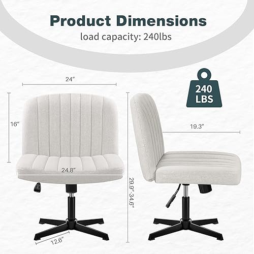 Miniatura 3 de JUMMICO Silla de oficina sin brazos, silla de escritorio sin ruedas, sillas de oficina en casa con patas cruzadas, asiento ancho acolchado de tela