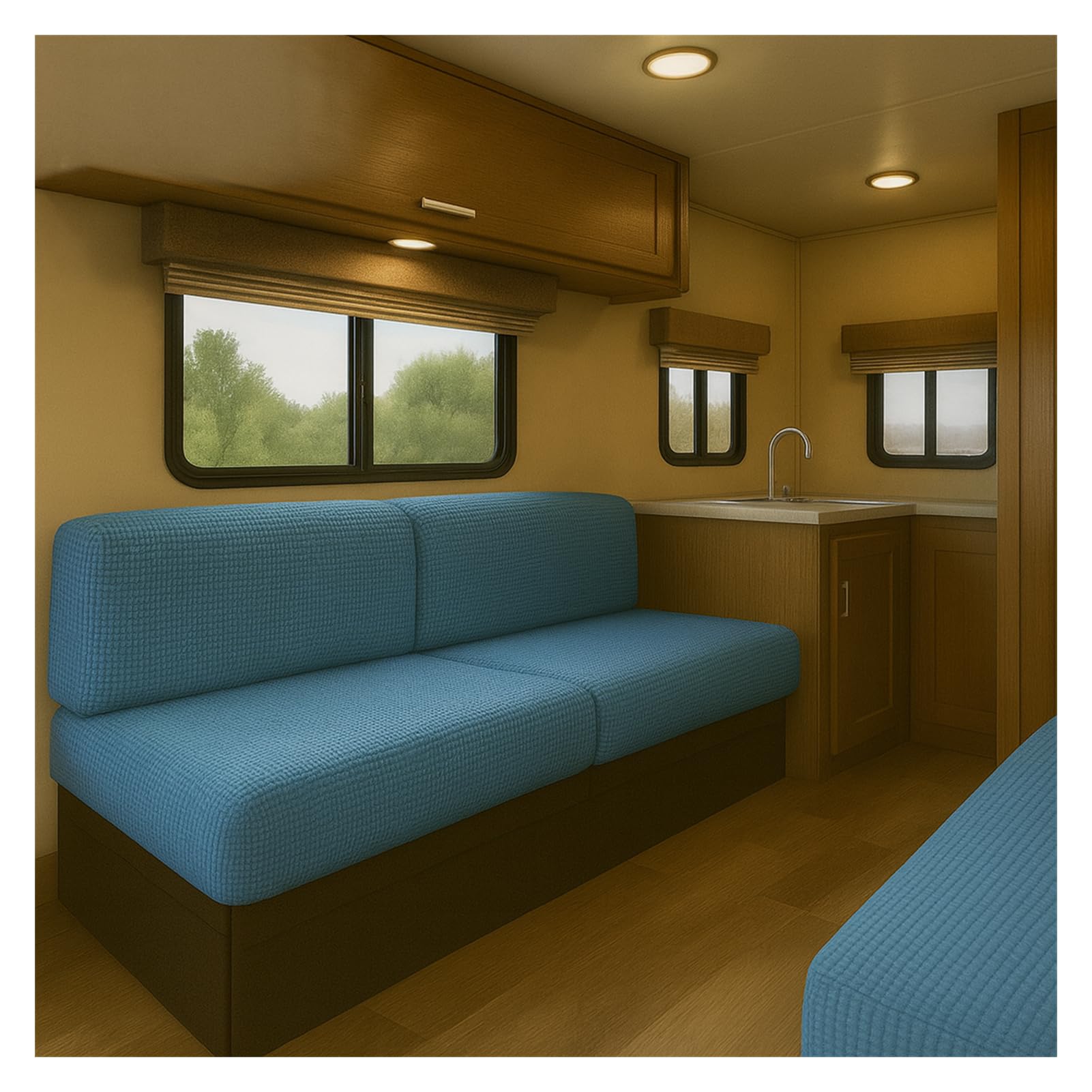 HonunGron RV Cushion Cover Stretch Jacquard – Non-Slip Camper Seat Cover with 2 Elastic Straps, Caravan Sofa Bench Slipcover for Motorhome Dinette Couch (Blue,W 50-65 cm, D 20-35 cm)