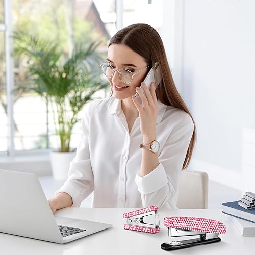 Miniatura 3 de Demissle Juego de 6 piezas de accesorios de escritorio de oficina, kit de papelería escolar de cristal, grapadora de tijera con grapa, dispensador