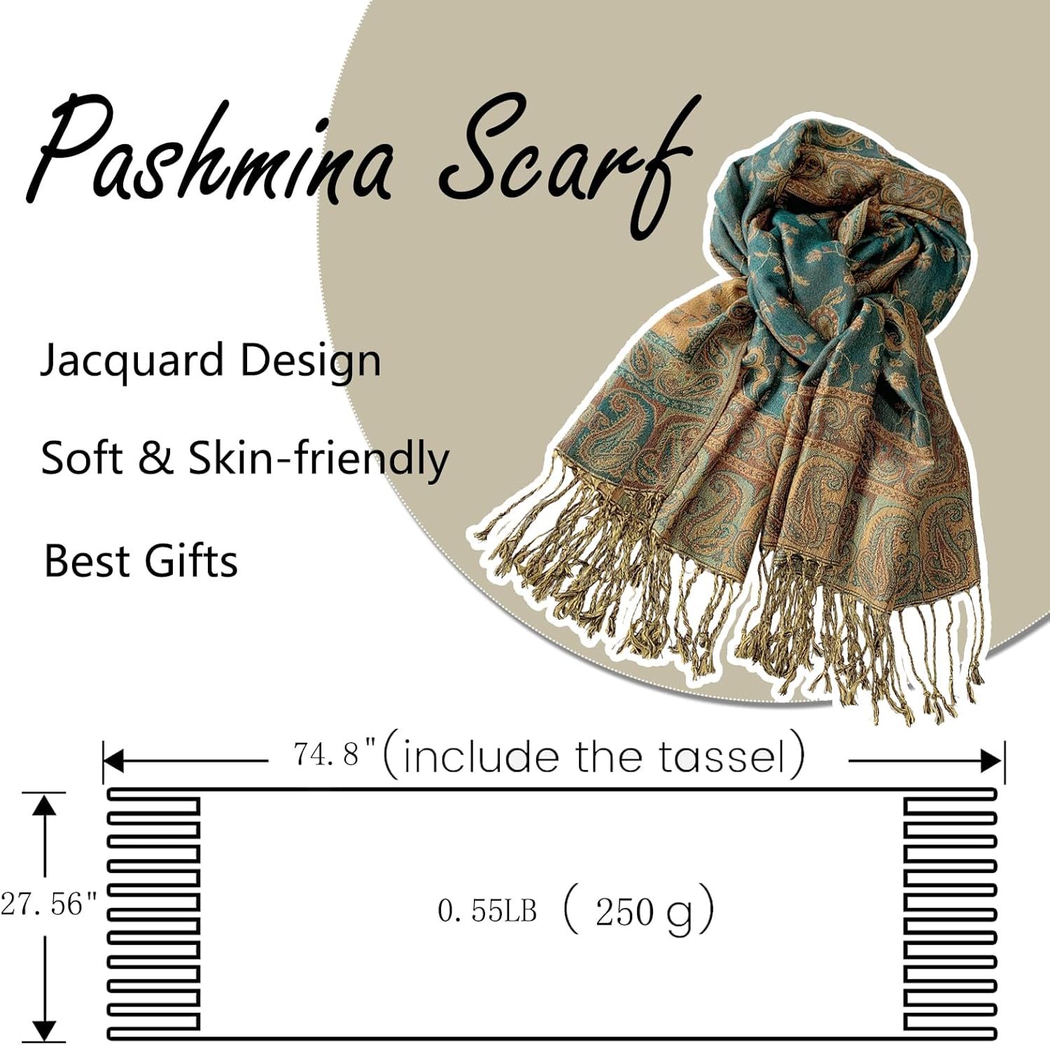 Pashmina Scarf for Women Shawls and Wraps Reversible Paisley Vintage Jacquard Soft Silky Rave Scarves Men - Image 4