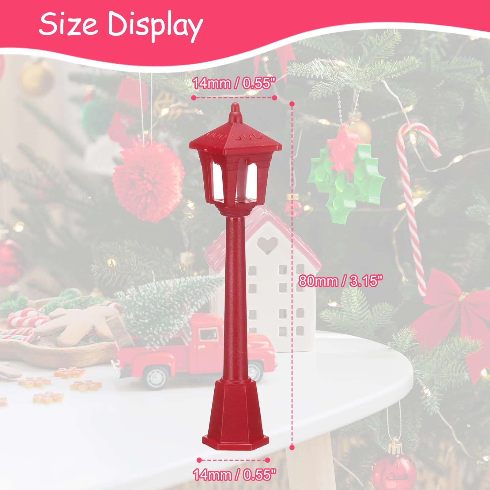 CoCud Mini Miniature Street Light Model, 3.94" Height, Plastic Outdoor Pathway Street Lantern Post Red - Image 2