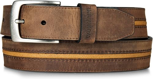 Wolverine Men's Reversible Full Grain Leather Belt Heavy Duty Workwear Casual Durable Metal Buckle