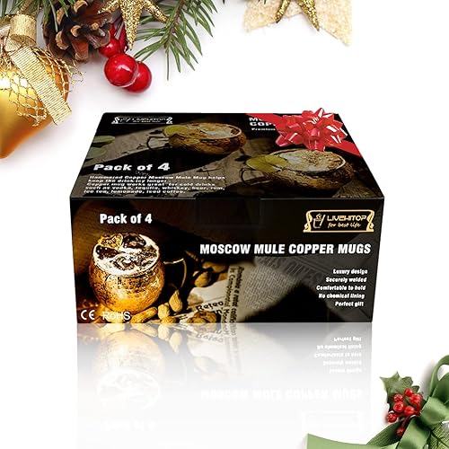 Miniatura 19 de LIVEHITOP Moscow Mule - Juego de 4 tazas de cóctel hechas a mano de cobre de 19.5 onzas con posavasos para bebidas frías, vino, bar, fiesta, hotel