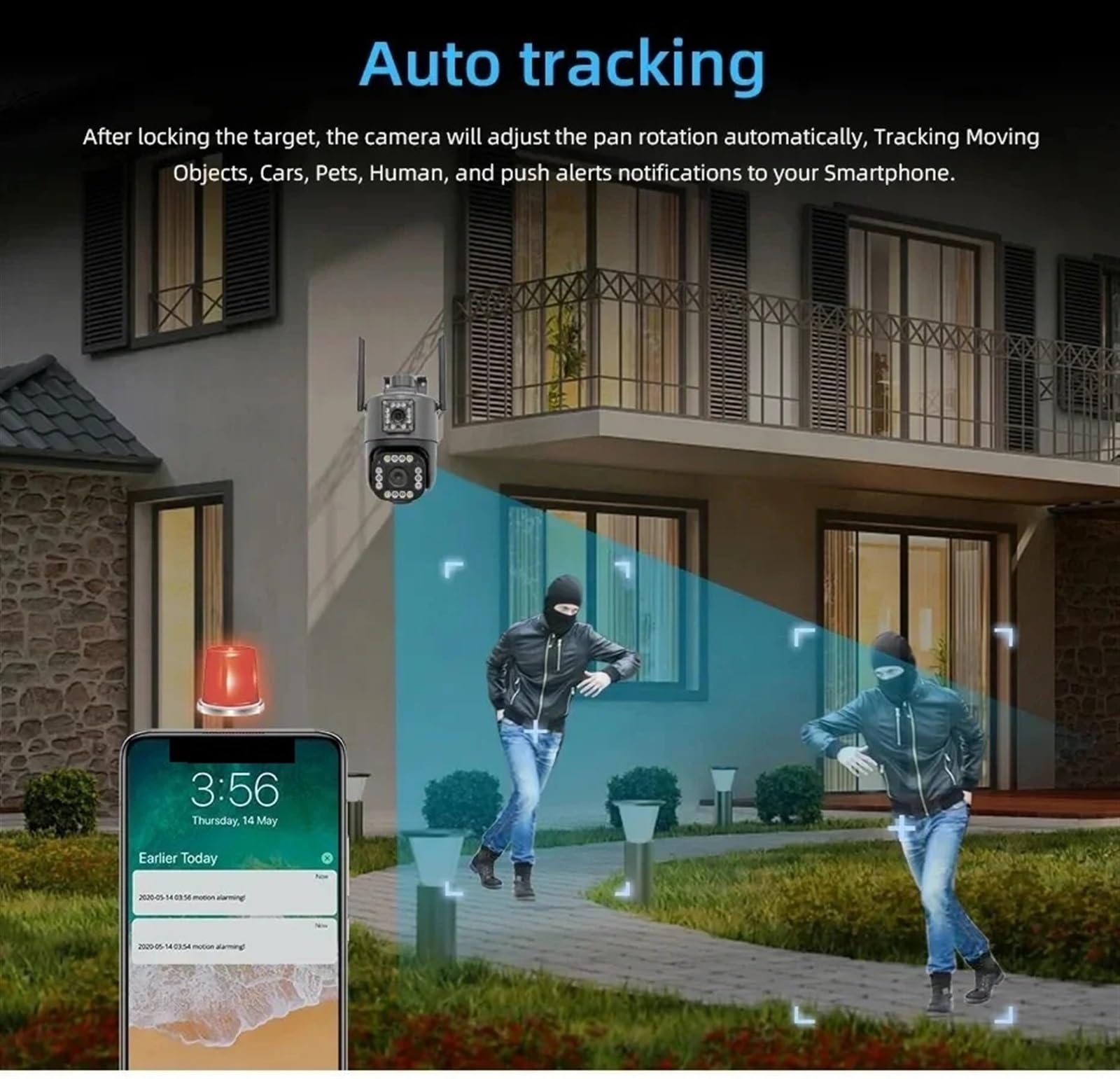 Kamera bezpieczeństwa zewnętrzna, Kamera PTZ 4K 8MP z dwoma obiektywami i podwójnym ekranem Automatyczne śledzenie Dwukierunkowy dźwięk Kolor Night Vision Wodoodporna kamera monitorująca Kamera bezpie
