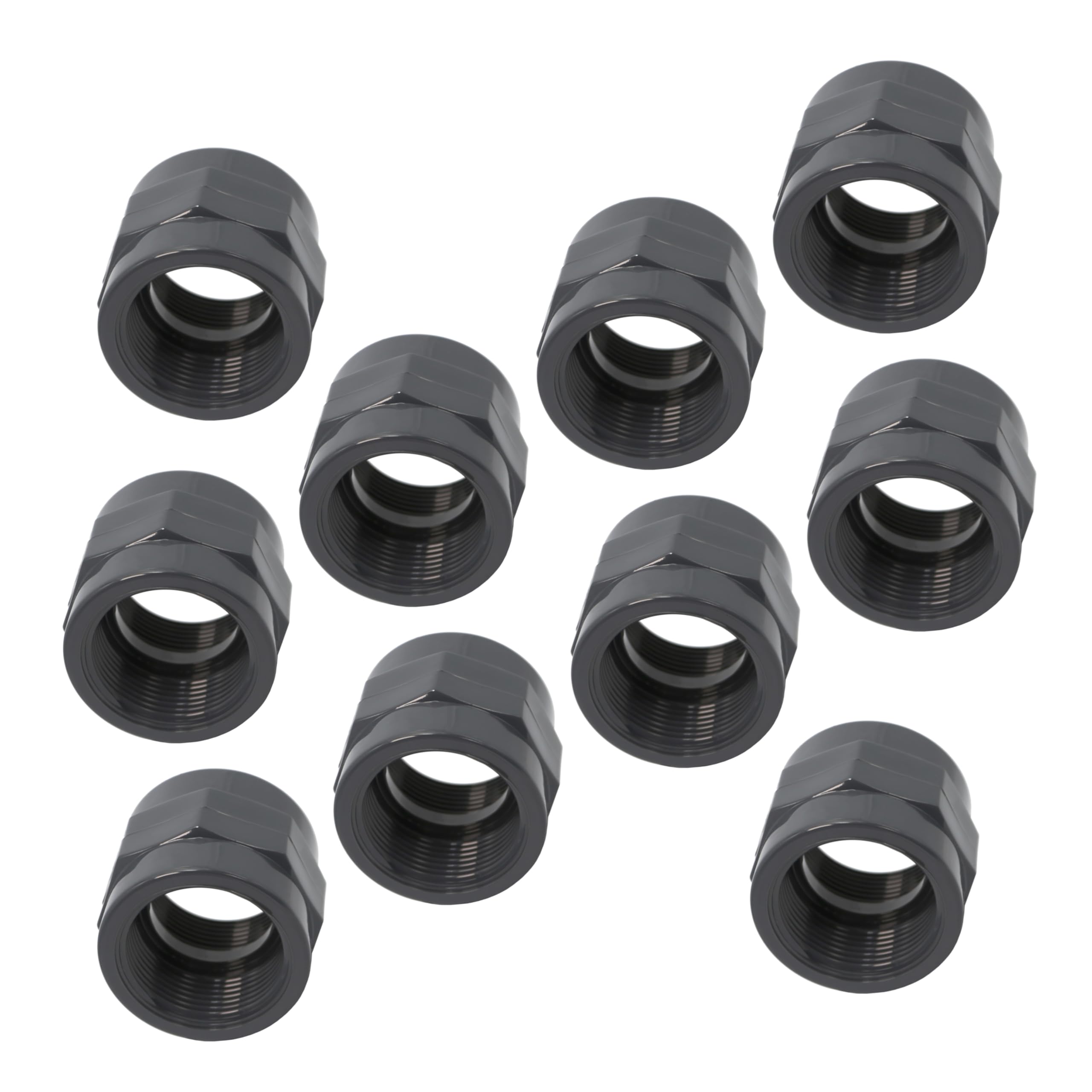 HAF 10 manicotti filettati in PVC con filettatura interna da 2" | filettatura interna x filettatura interna | Manicotto di transizione in PVC grigio | PN16 per tubo in PVC, piscina, tubo di pressione