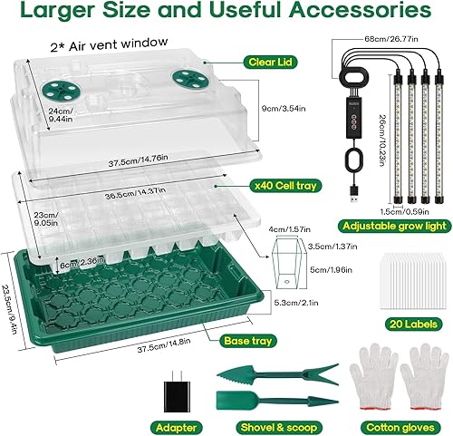 Miniatura 3 de BlumWay Bandeja de inicio de semillas con luz de crecimiento, paquete de 2 bandejas de semillas de 80 celdas con cúpula de humedad, kit de inicio de