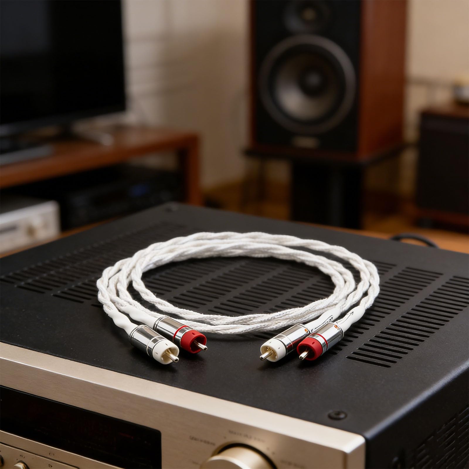 Cavo di collegamento da 2RCA a 2RCA con conduttori placcati argento per migliori prestazioni stereo