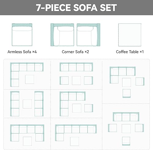 Miniatura 5 de YITAHOME Juego de muebles de patio de 7 piezas, sofá seccional de ratán de polietileno, juego de conversación exterior con mesa y cojines para