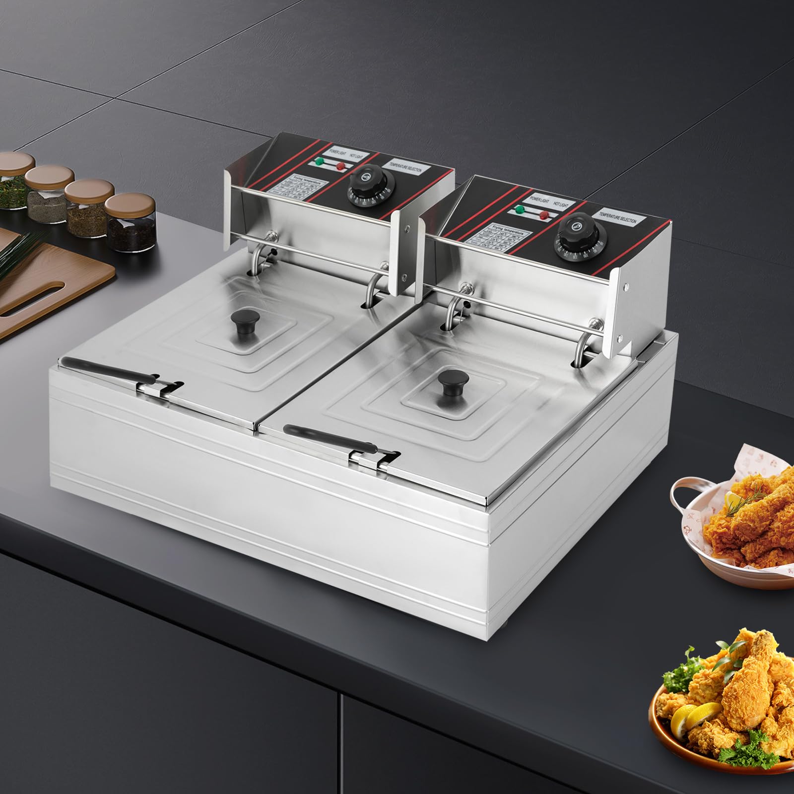 Friggitrice elettrica a doppio carro armato, rettangolare, in acciaio inox, 220 V, per ristoranti rapidi, snack bar