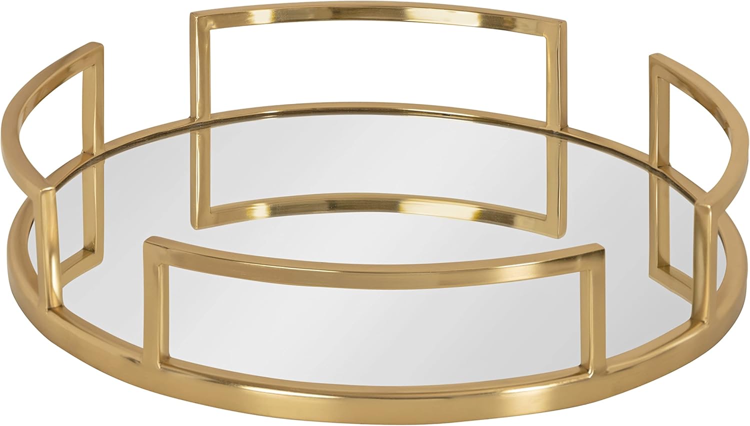 Kate and Laurel Gohana Modern Mirrored Tray, 16 Inch Diameter, Gold, Decorative Round Mirror Tray for Storage and Display