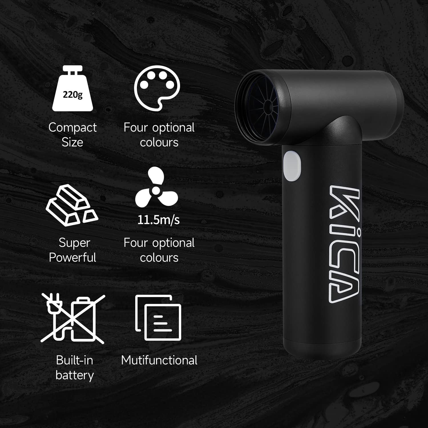 KiCA Jetfan 1.0 highlighting compact size, power, and features