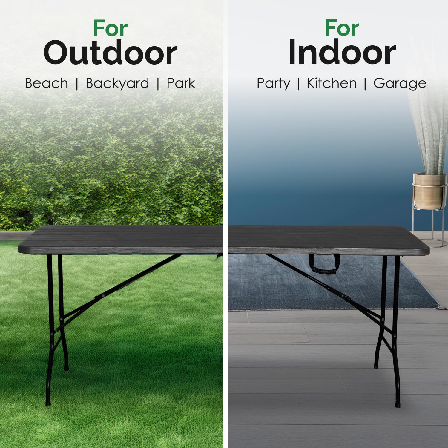 EconoHome Woodgrain 6ft Folding Table with Handle | Heavy-Duty Foldable Table | Portable Table for Indoor & Outdoor Use | Perfect for Events, Camping, Parties, Dining & More