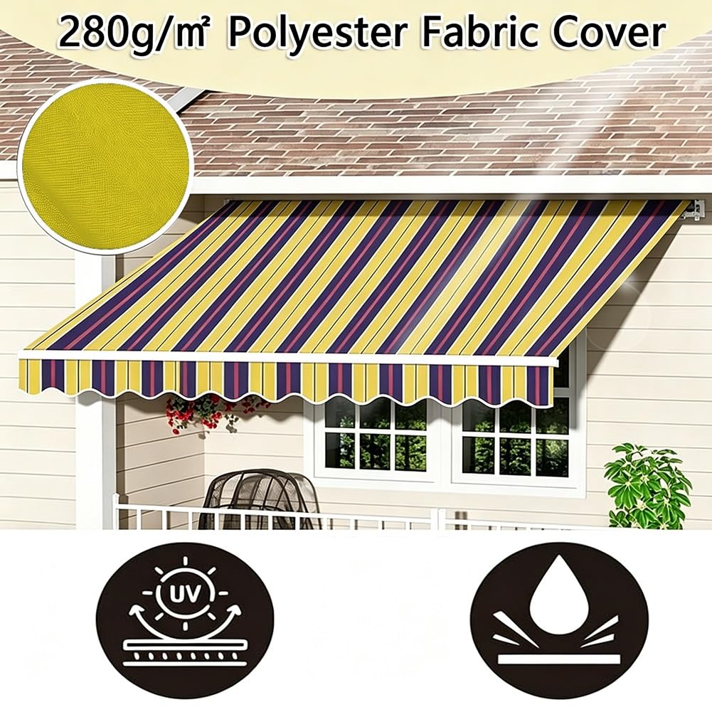 Tessuto Impermeabile di Ricambio per Tende da Sole Retrattili, Copertura Parasole per Patio, Tela a Righe per Finestre e Porte(9.2x6.5ft(280x200cm))