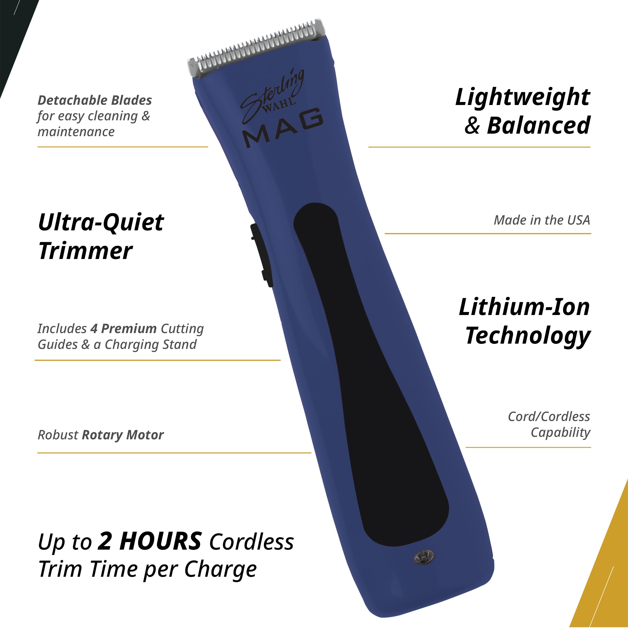 Wahl Professional Sterling Mag Cordless Trimmer, Lithium Ion, Quick-Detach Blade, 120 Minute Run Time, Includes Charging Stand