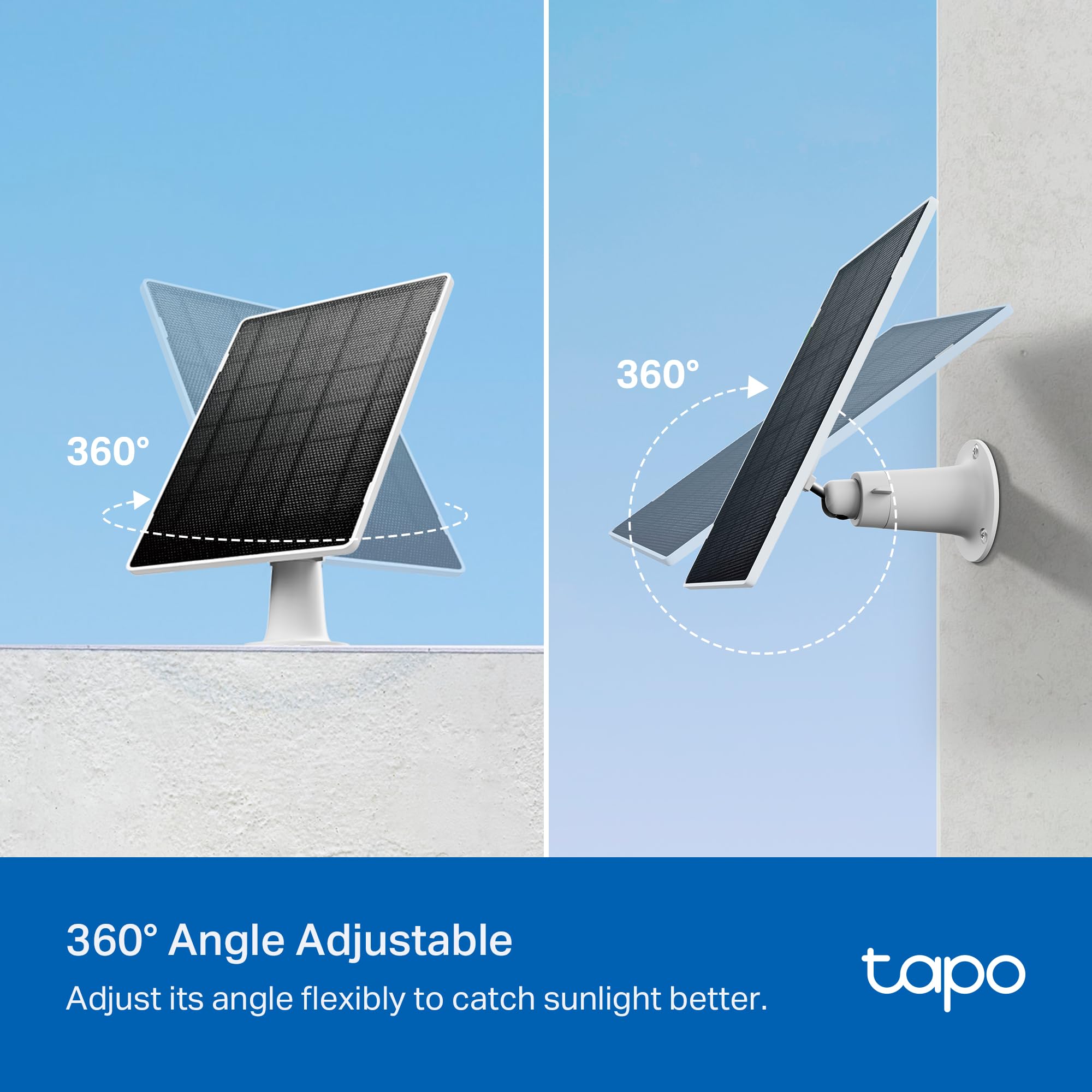 Tapo A202 Solarpanel, Kompatibel mit Allen Tapo-Akkukameras, 4m Typ-C Verlängerungsladekabel, 5V 4,5W, IP65 Wasserdicht, frei Einstellbarer Winkel, USB-C auf Micro-USB Adapter enthalten