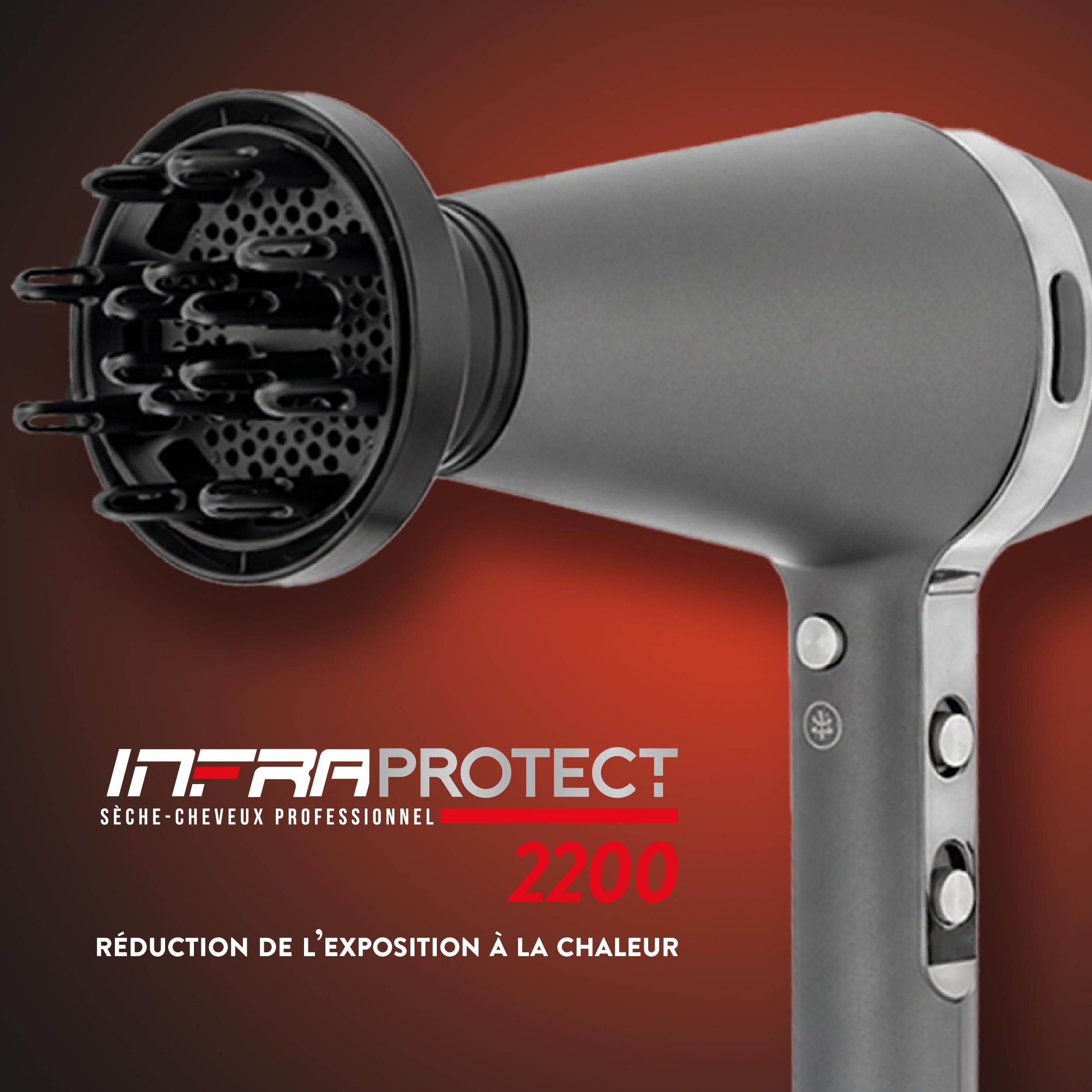 JEAN LOUIS DAVID - INFRAPROTECT 2200W - Infrarot-Technologie - Schnelltrocknend - Professionelles Gerät - 3 Temperaturen, 2 Geschwindigkeiten - 1 Konzentrator und 1 Diffusor