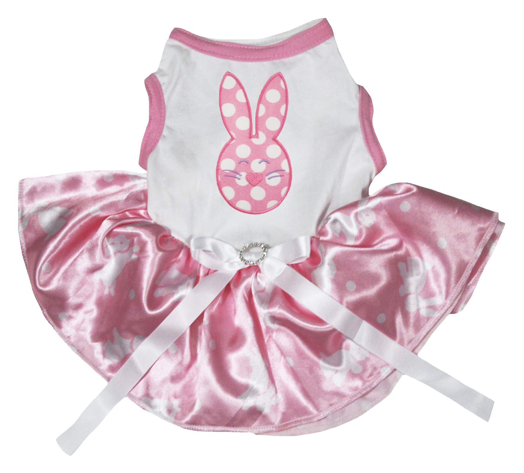 Robe de Pâques lapin pour chiot en coton blanc à pois et jupon tutu souple