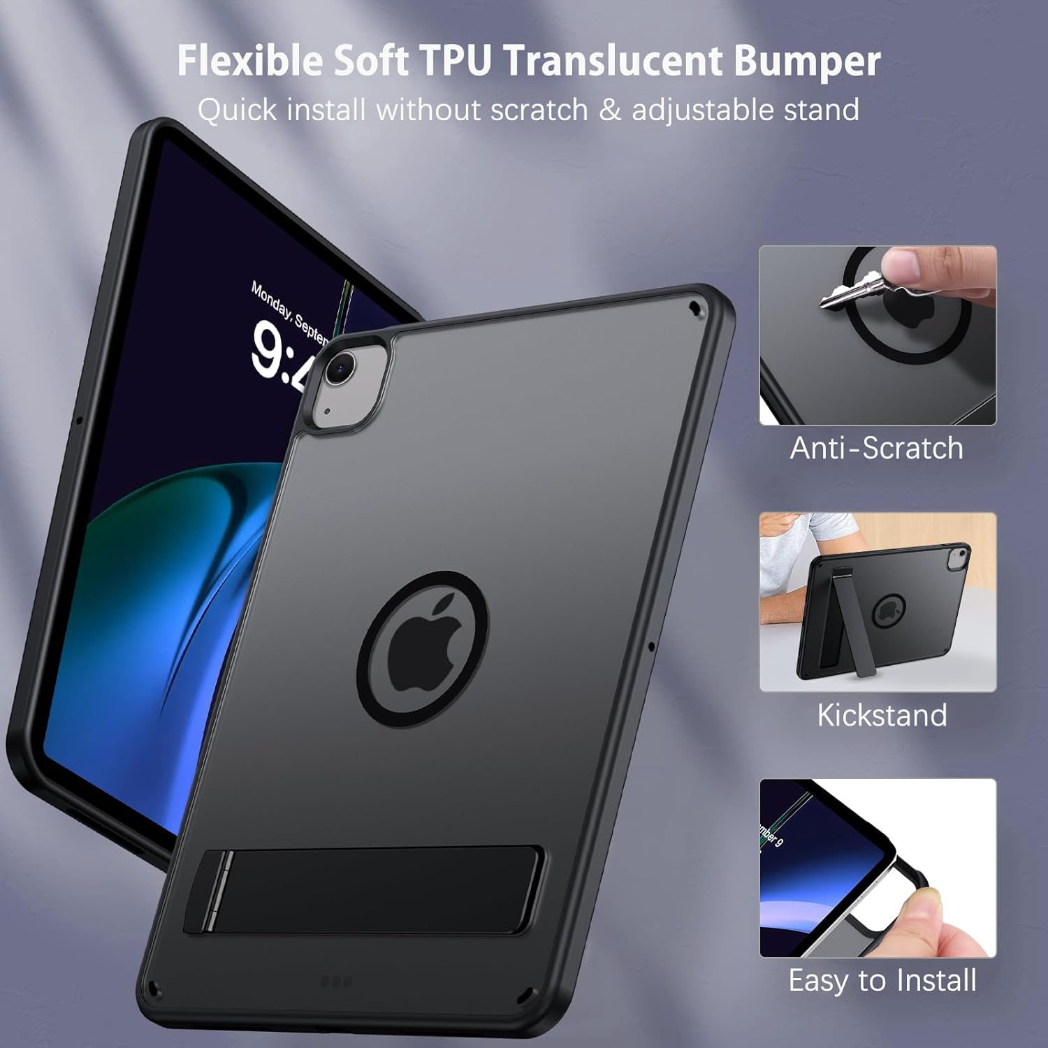 BENTOBEN for iPad Air 11" Case M3/M2 2025/2024 with Invisible Stand,iPad Air 7th/6th Gen Magnetic Case,Translucent Matte Shockproof Protective Tablet Cover for iPad Air 5th/4th Gen 10.9" 2022,Black - Image 5