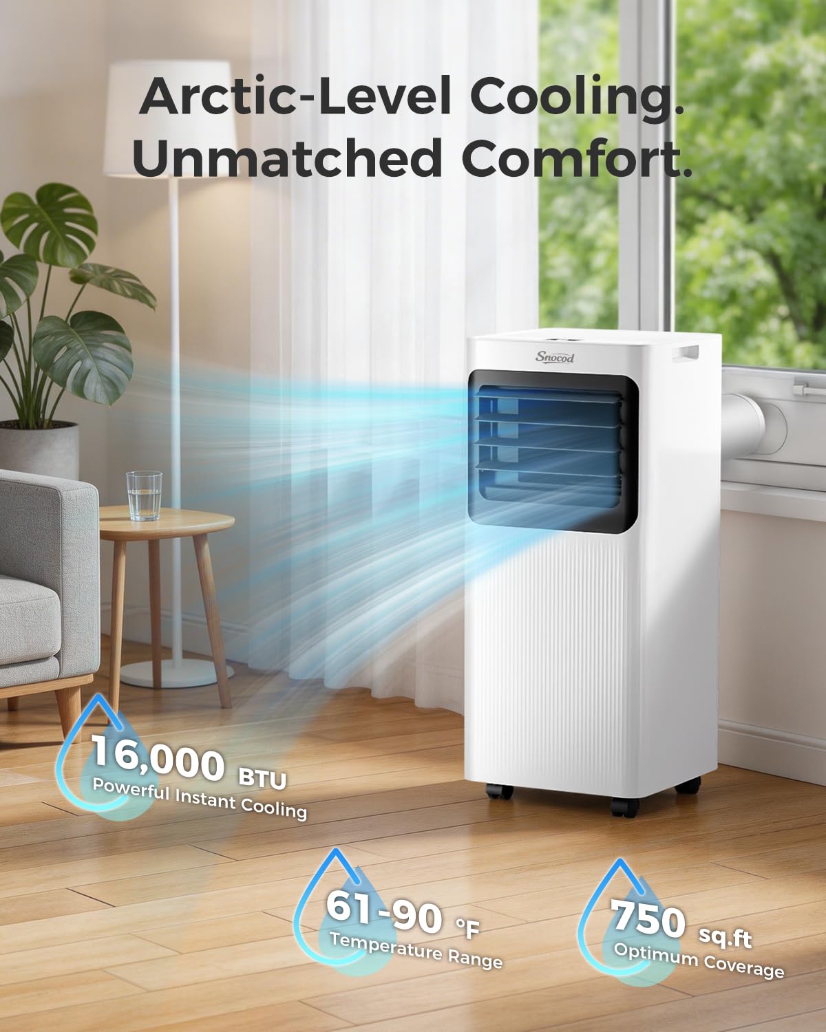 Tragbare Klimaanlage 16000 BTU für große Räume bis zu 750 Quadratmeter Ft., 5-in-1 Smart AC mit WLAN-App, Fernbedienung, schnelle Kühlung, Luftentfeuchter