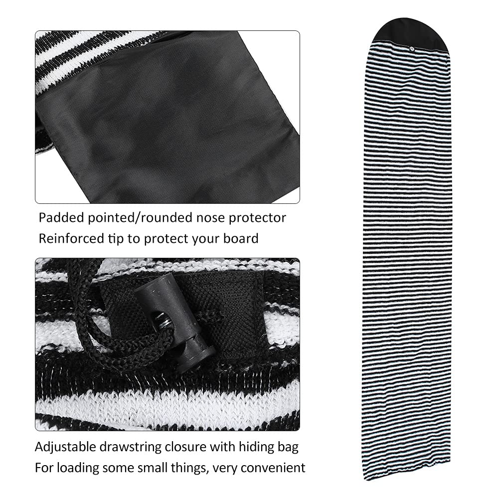 Funda para calcetines de tabla de surf | Bolsa protectora de poliéster para tabla dura/tabla corta | Diseño de rayas blancas y negras | Bolsa de almacenamiento robusta y ligera