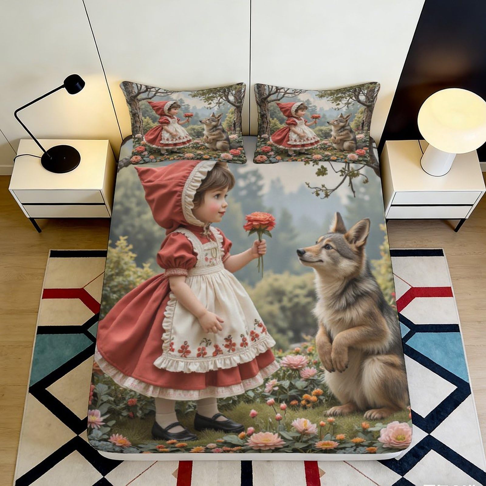 3D Printed Fairy Tale Fitted Sheet Microfiber Soft Floral Pattern Mattress Cover for Bedroom Dormitory Guest Room Decor 180x200x25cm