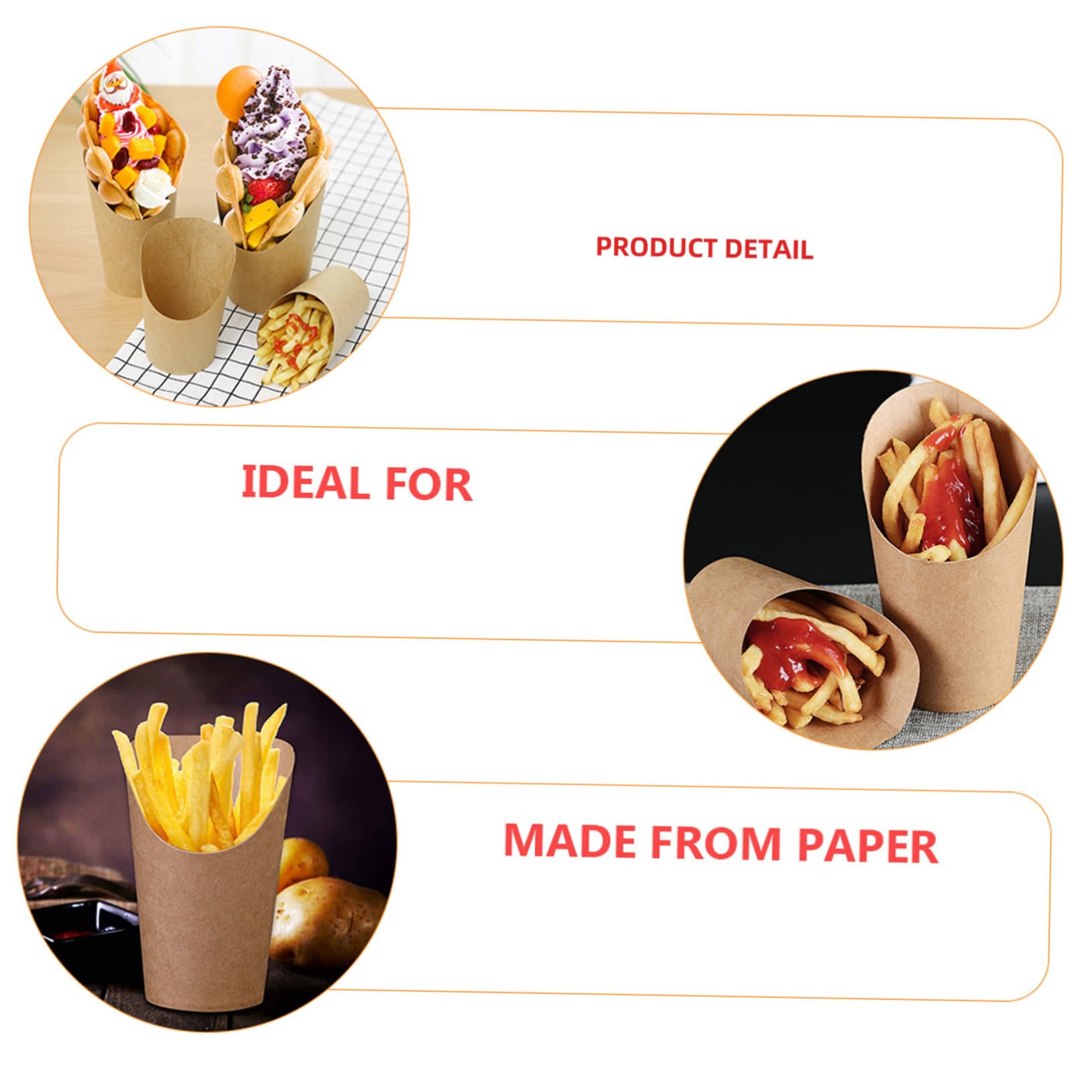 Hemobllo 50Pcs French Fries Paper Cones Snack Storage Holders Paper for Take for Fries Onion Rings Popcorn and Party Treats