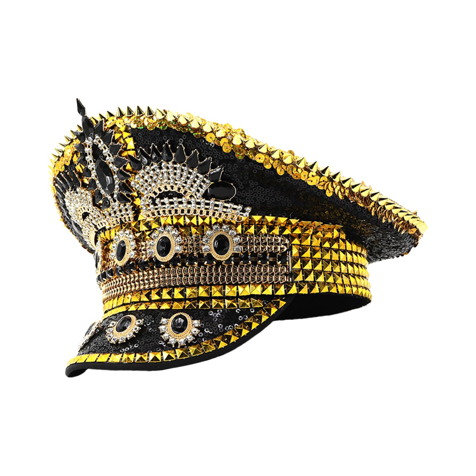 Chapeau de capitaine marin à strass à rivets pour jeunes adultes pour fête à thème festival de musique séance photo accessoire de festival de musique