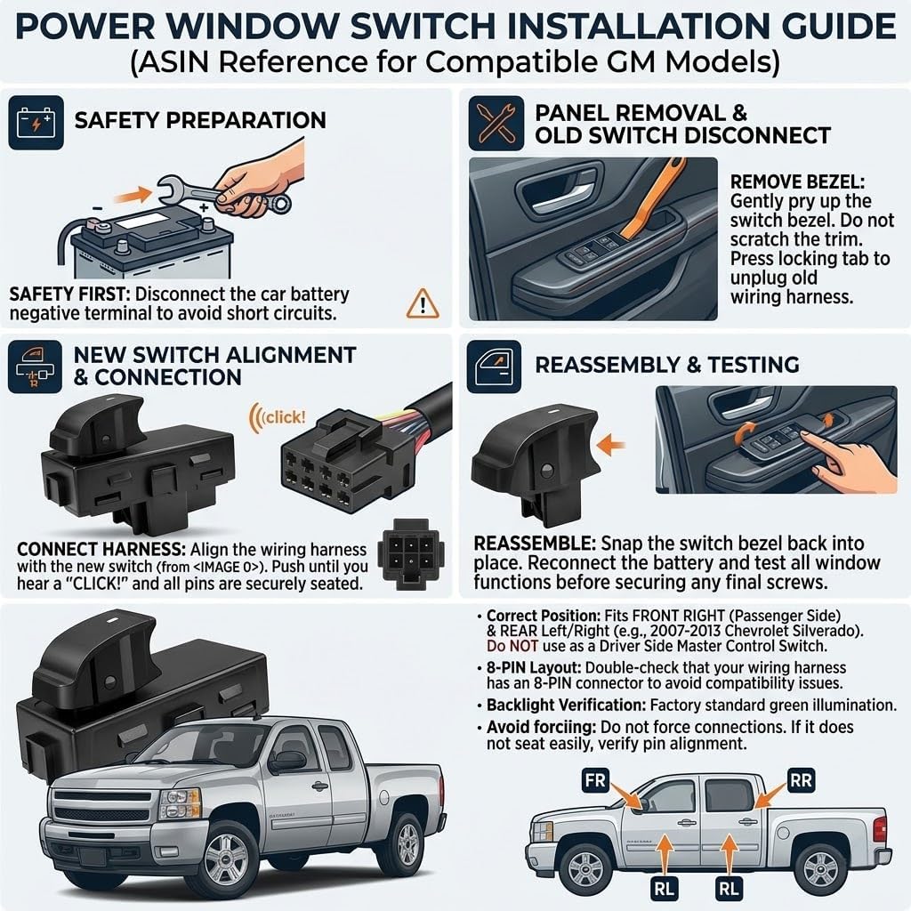 Passenger Side Window Switch Power Window Switch Passenger Side, Windows Switchs for Front Right Rear for Chevrolet HHR Yukon XL1500 15162028 15888174 22864837 22895545 25877776