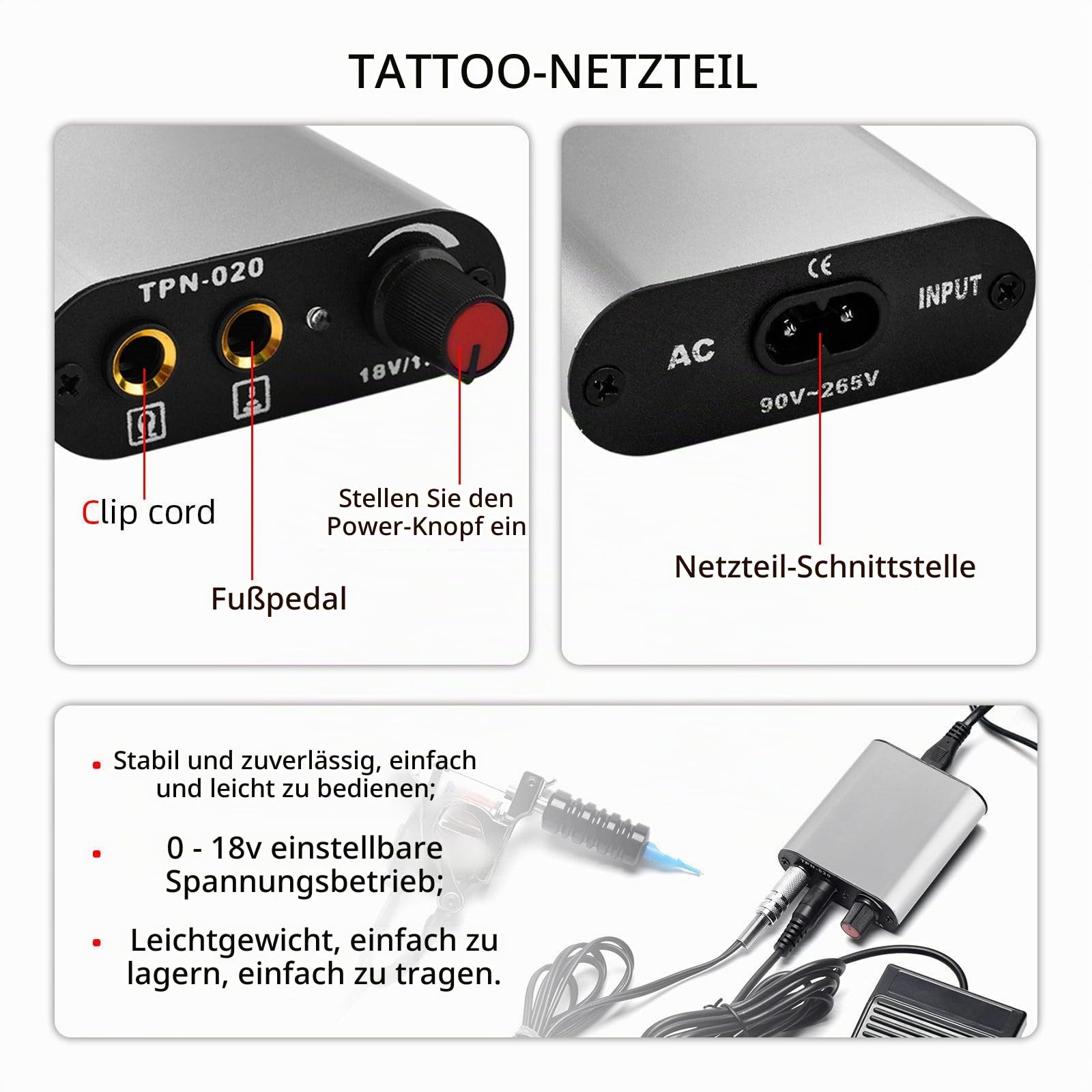 zalati Komplettes Tattoo-Set, Pro-Tattoo-Maschinen-Set mit Werkzeug, Netzteil, Fußpedal für Tattoo-Anfänger