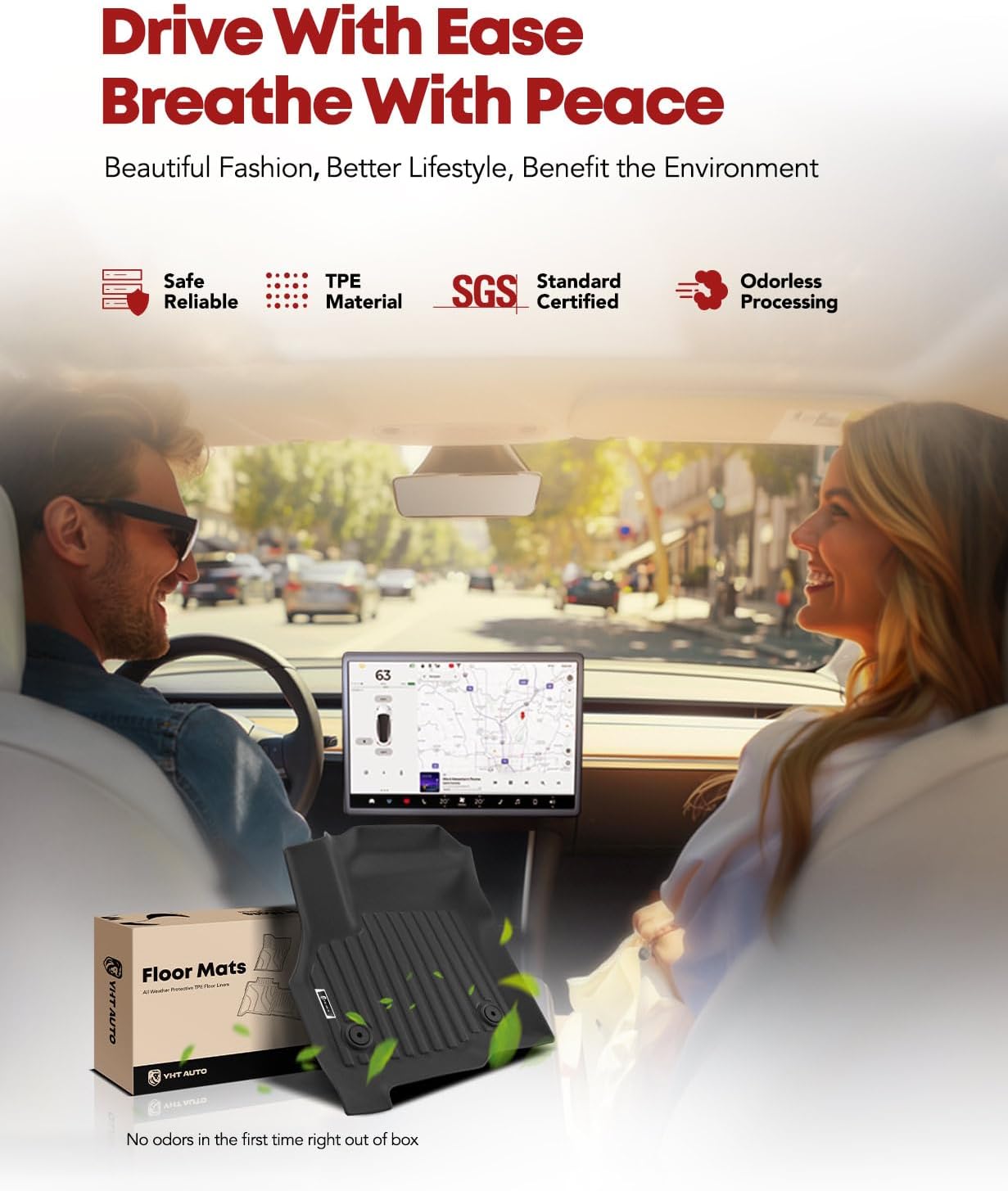 YHTAUTO Floor Mats Compatible with Chevrolet Bolt EUV 2022-2024, TPE All Weather Car Mats Waterproof Anti-Slip Odorless Floor Liner, Interior Accessories, 1st Row, Set of 2 - Image 3