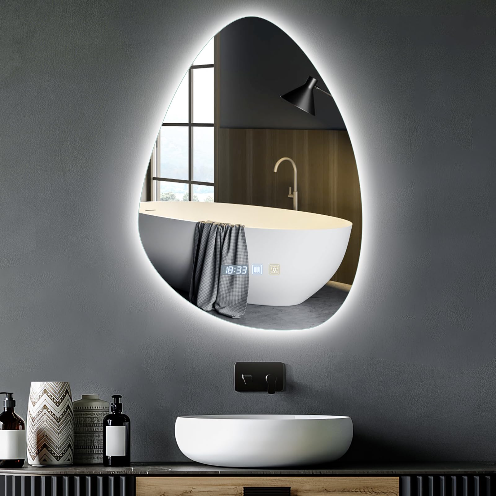 Specchio Bagno Con LED E Antinebbia 80x50 Cm – Retroilluminato, Touch, Perfetto Per Trucco E Quotidiano