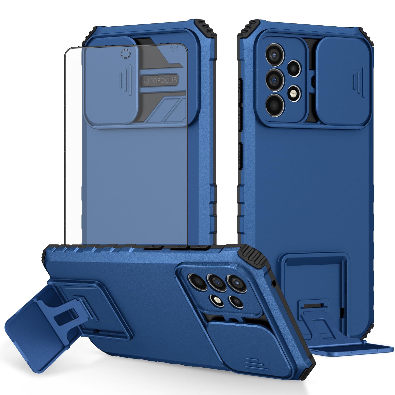 Asuwish Phone Case for Samsung Galaxy A52/A52S 5G with Tempered Glass Screen Protector and Slide Camera Cover Kickstand Stand Shockproof Soft Cell