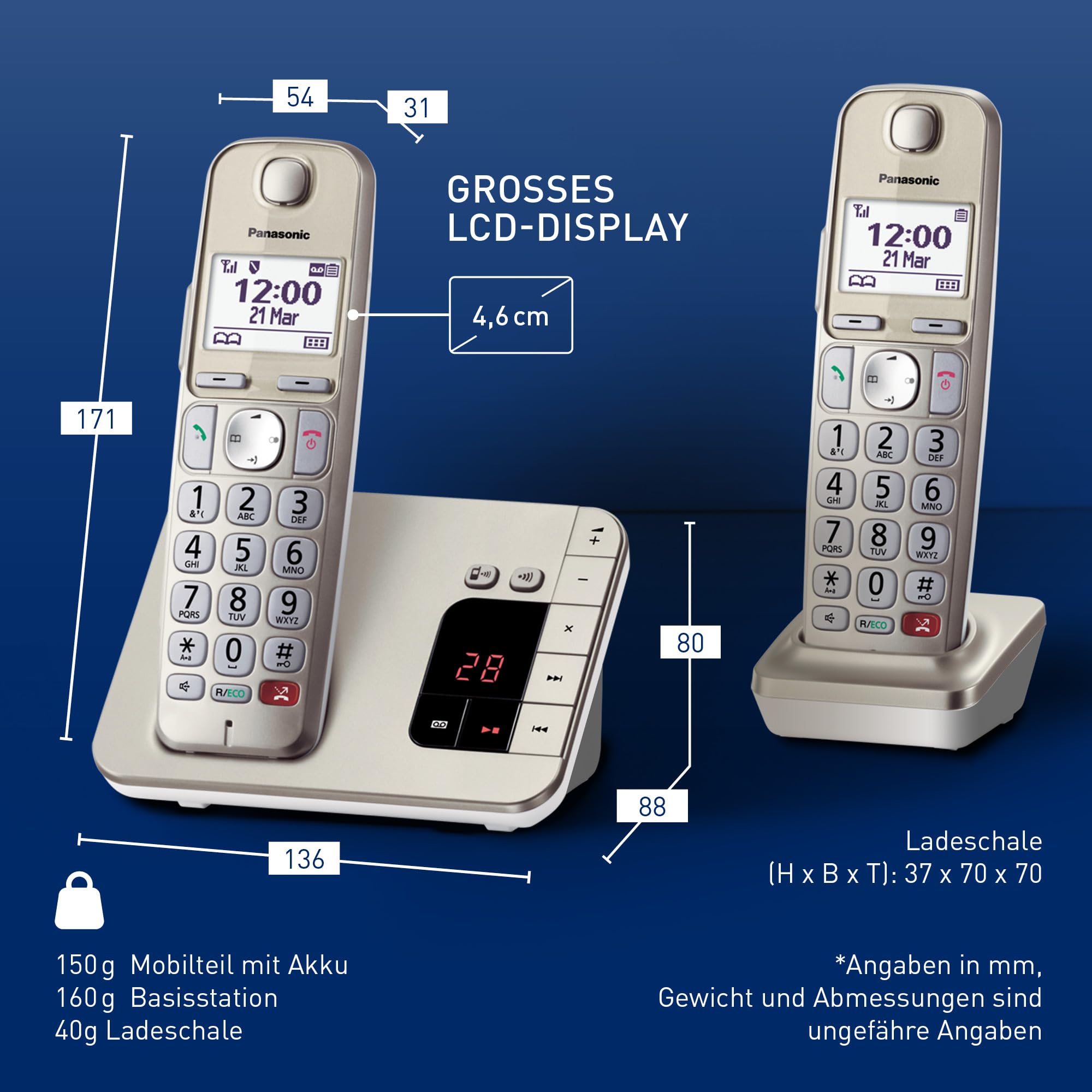 Panasonic KX-TGE262GN Schnurlostelefon mit Anrufbeantworter, bis zu 1.000 Nummern sperren, Voll-Duplex Freisprechen