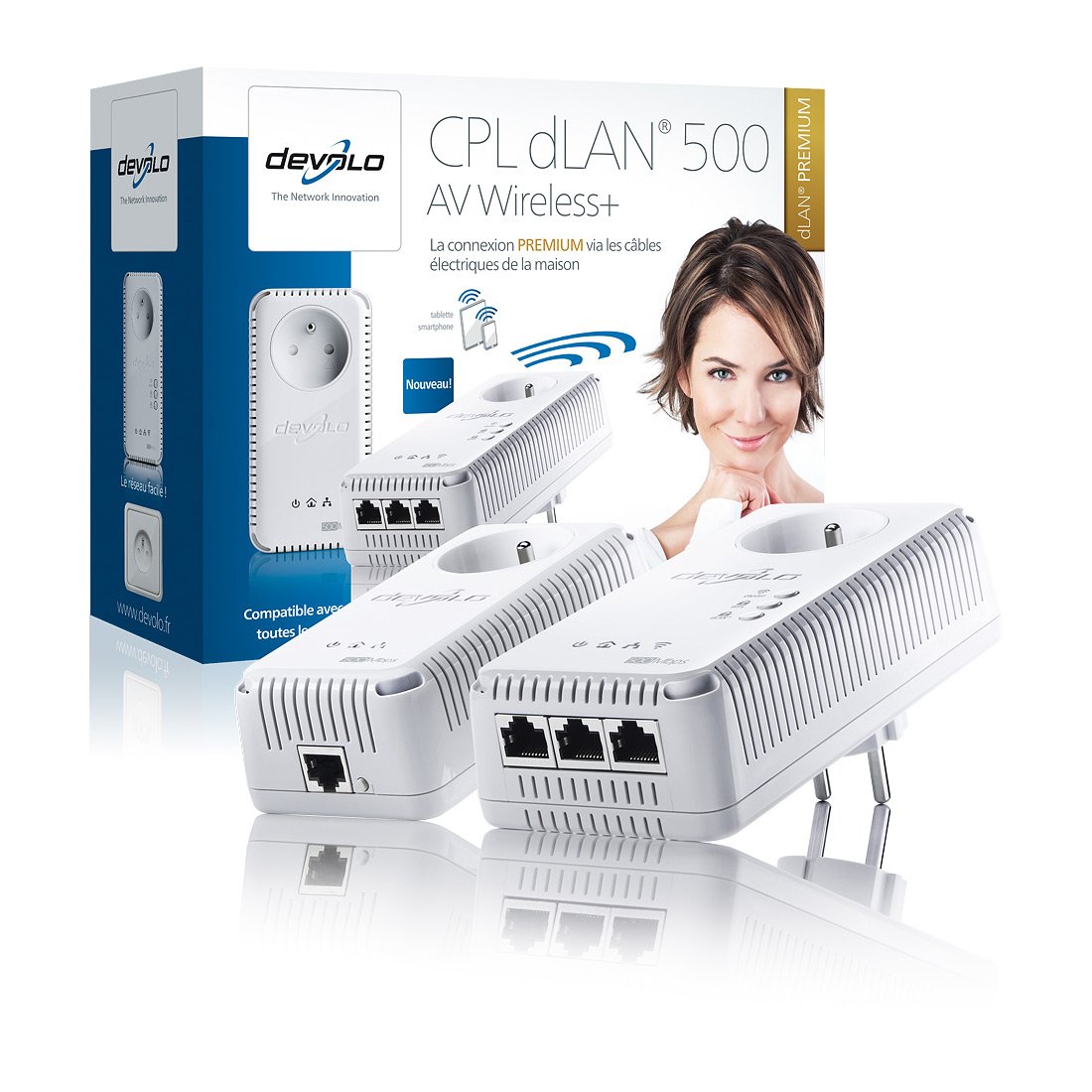 Devolo - 1829 - dLAN 500 AV Wireless+, Prise Réseau CPL Wi-Fi - Kit de Démarrage (x2), Blanc
