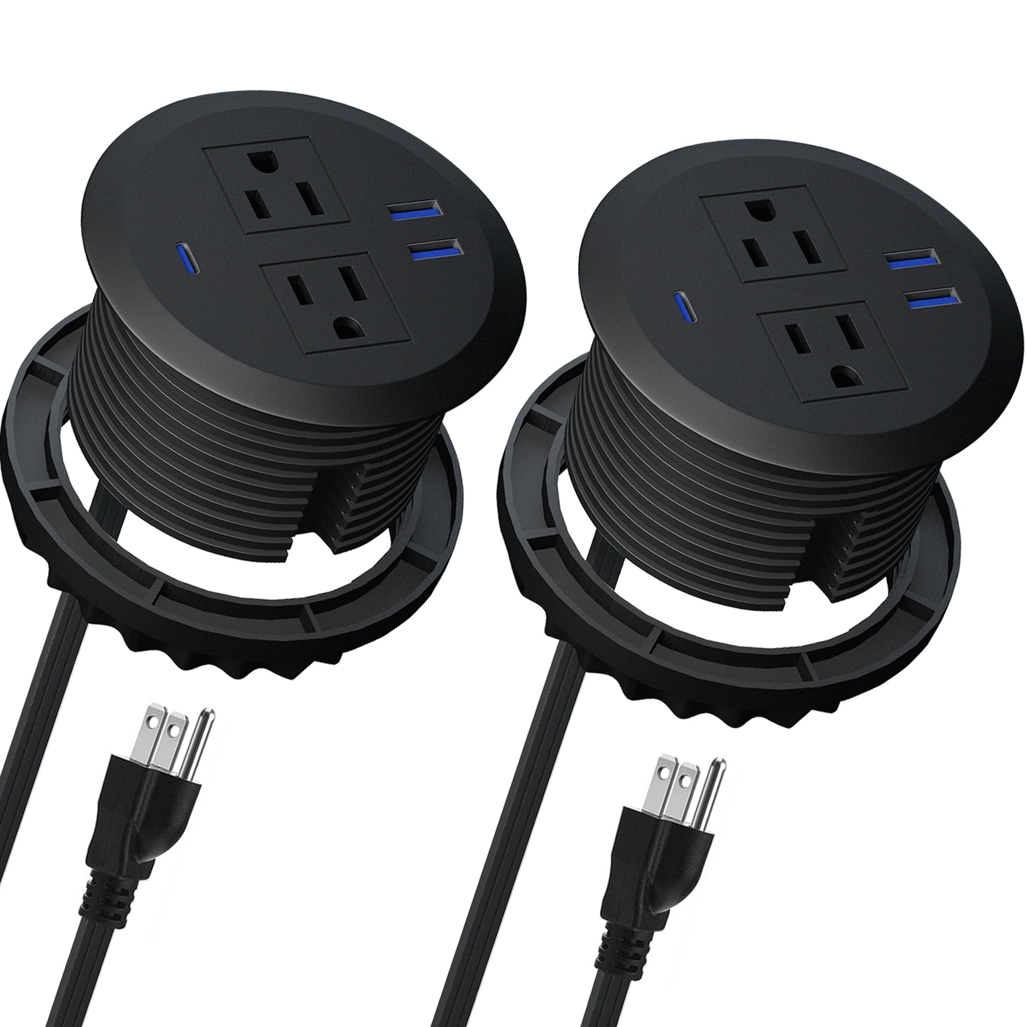 2 x gniazdo zasilania komputera 7,6 cm, kabel 3 m, stacja szybkiego ładowania USB-C 20 W, 3 porty USB, montaż podtynkowy, okrągła listwa zasilająca
