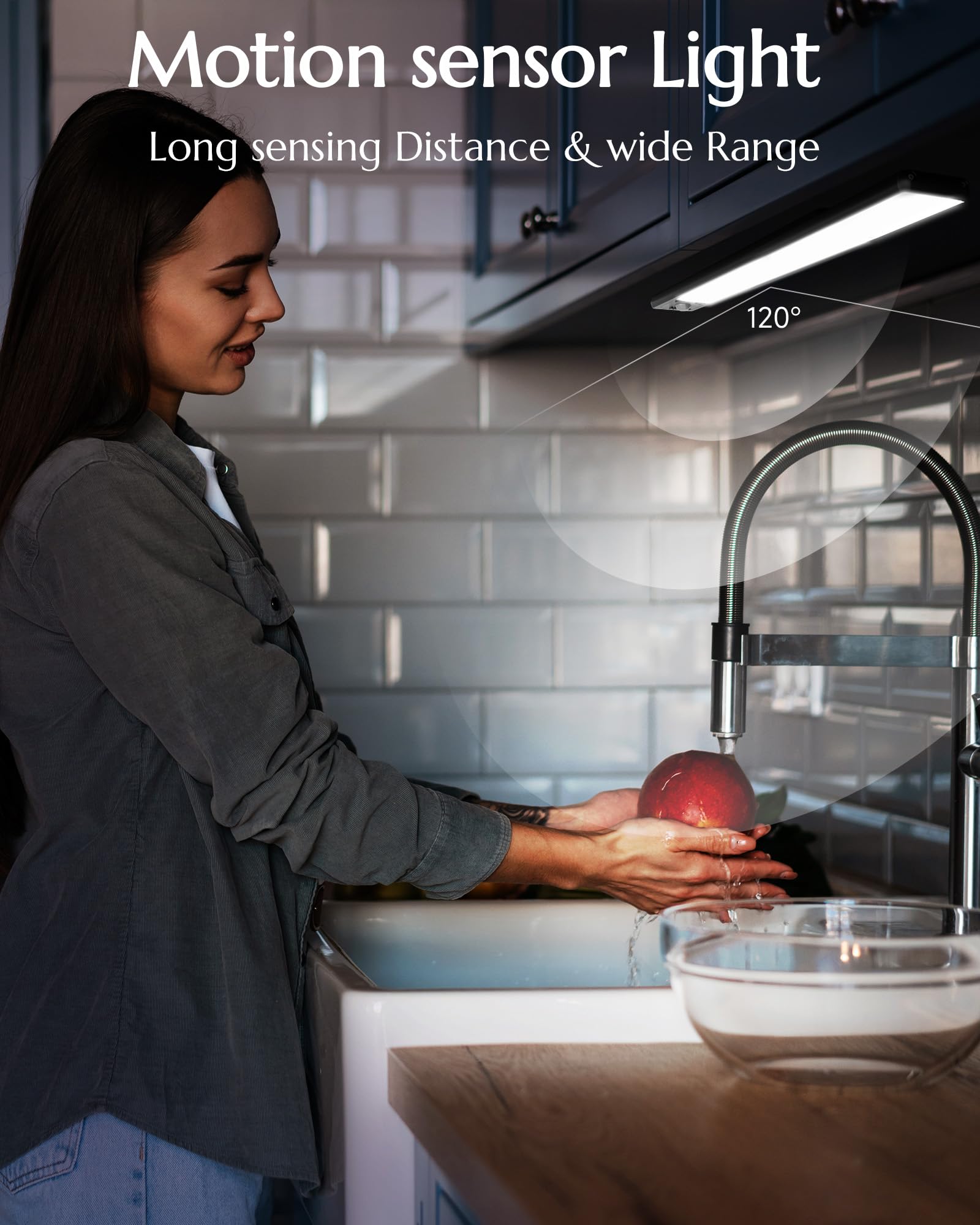 AMETHEUS Under Cabinet Lighting Wireless, 3200mAh Rechargeable Under Counter Lights for Kitchen, 68 LED Magnetic Dimmable Motion Sensor with 3 Color Temps, Closet Lights(14.5in, 2PCS)