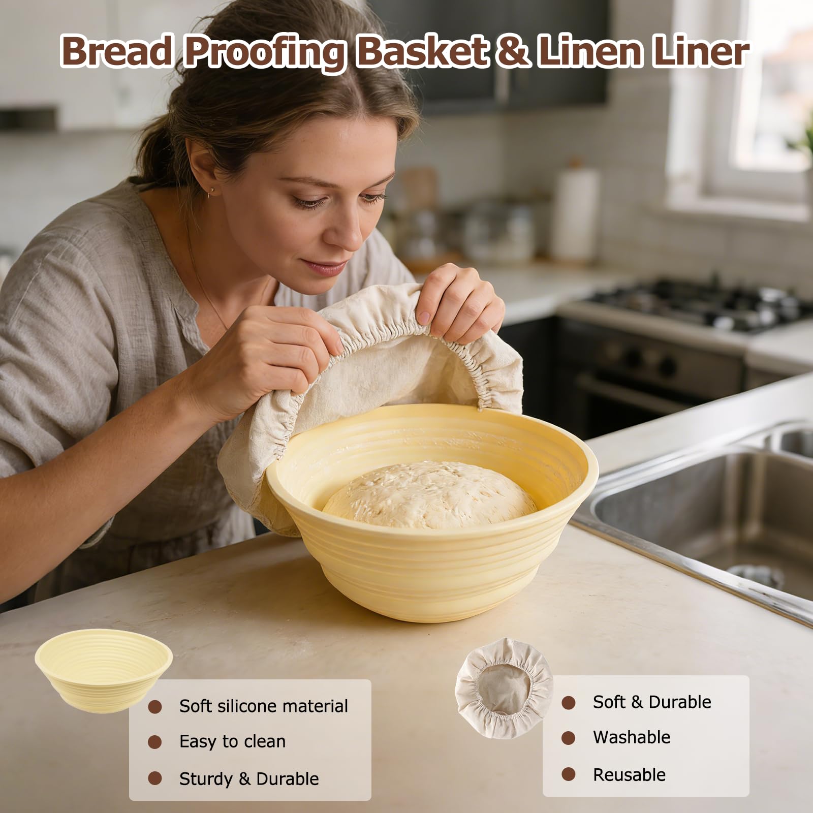 Set di 16 cestini di lievitazione per lievitazione naturale, pieghevoli in silicone, rotondi e ovali, 25 cm e 23 cm, con vetro lievitato, per panettieri professionali e casalinghi