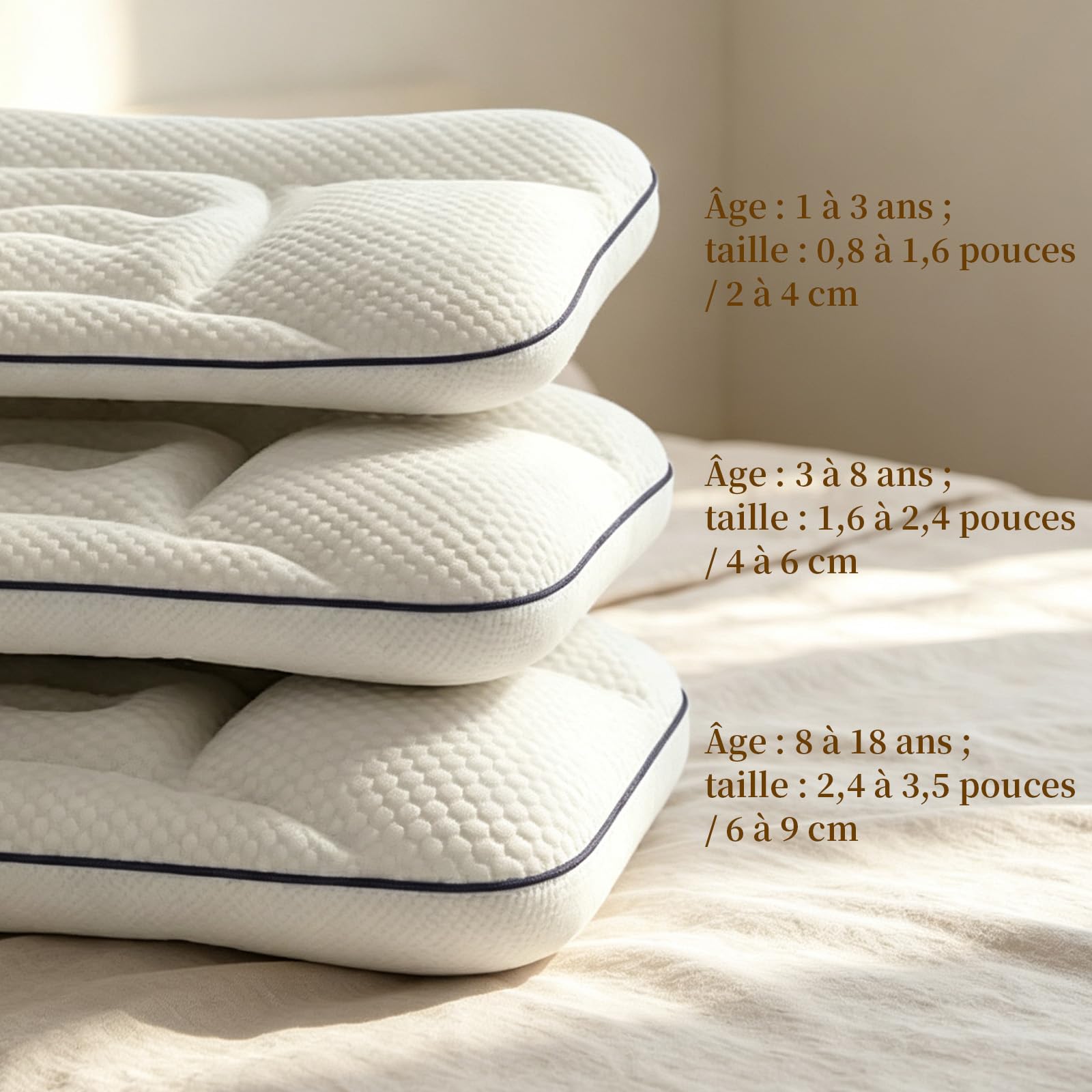 Sereniakids Cuscino Bambino,Cuscino Serenia Kids，H1 (Da 6 Mesi A 3 Anni) | 3 Altezze da 6 mesi a 16 anni, Memory Foam Viscoelastico Supporto Morbido Per Testa E Collo, Design Traspirante