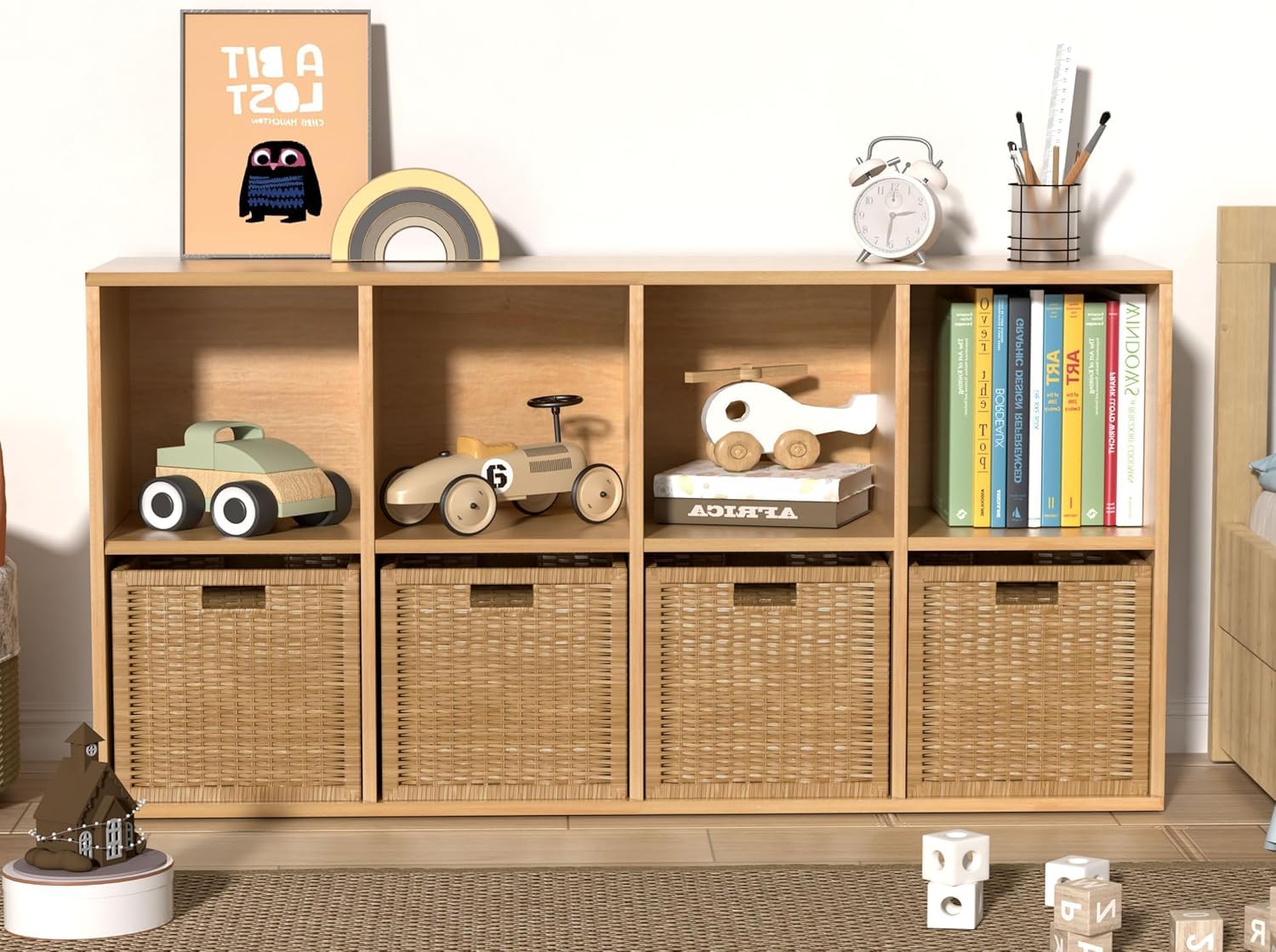 Regal mit 8 Fächern, Holz Bücherregal, Würfelregal, Standregal für Wohnzimmer, Schlafzimmer, Büro, Kinderzimmer (Eichefarben, 8 Fächern （35T x 143B x 72,2H cm）)