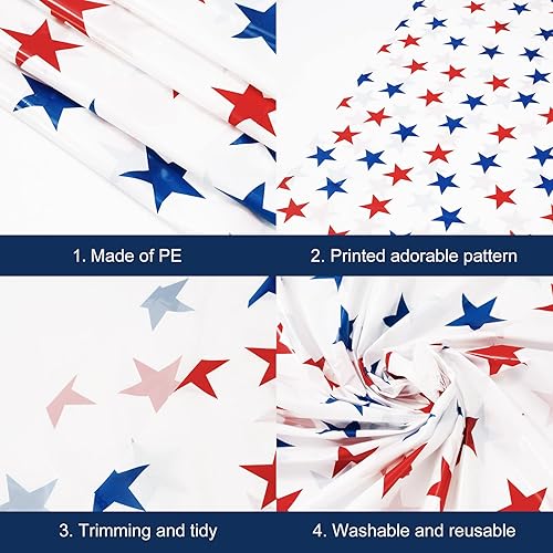 Miniatura 3 de Whaline Paquete de 3 manteles de plástico patrióticos rectangulares desechables con estrellas para el Día de la Independencia, Día de los Caídos,