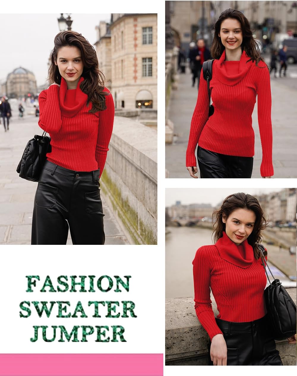 v28 Women’s Stretchable Cowl Neck Knit Long Sleeve Slim Fit Bodycon Sexy Sweater - Image 4