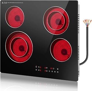 4 Ring Electric Hob 60cm Ceramic Stove for Cooking, Four Zone Kitchen Infrared Hotplate, 230V Ceramic Stove Built-in Cooktop, Glass Cook Top