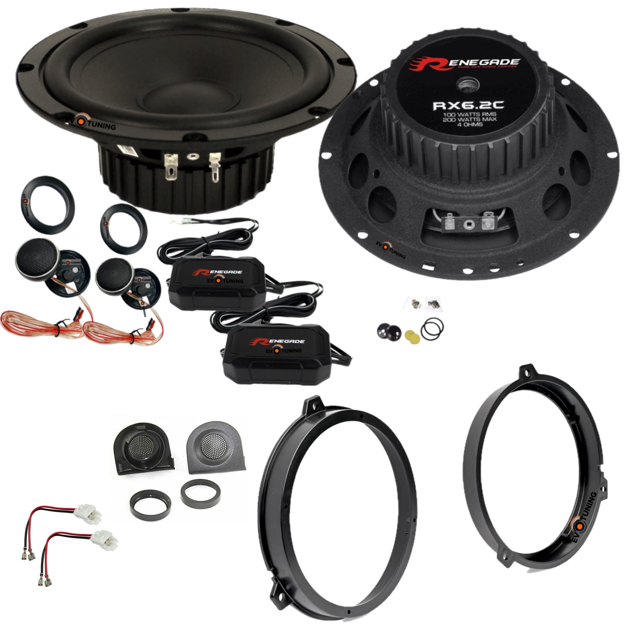 Kit Casse Altoparlanti Posteriori per Fiat Panda 2° Serie 169 dal 2003 al 2011 200W compatibile con Renegade RX6.2C Set 2 woofer 2 Tweeter Anelli Griglie Cavi Adattatori (NO plug and play)