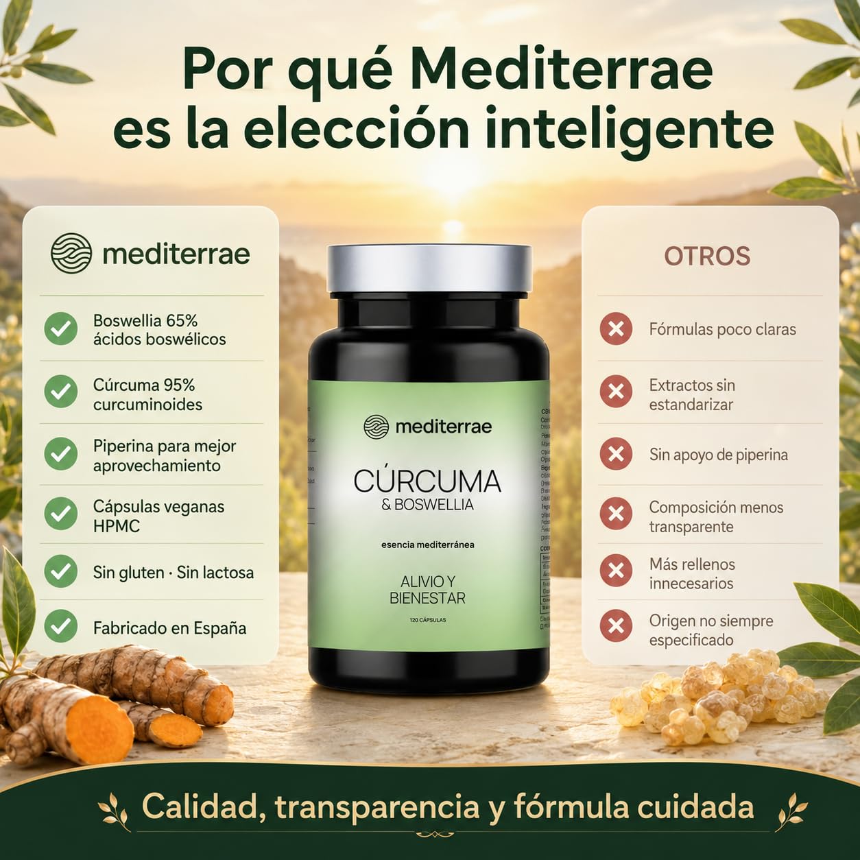 Cúrcuma y Boswellia Cápsulas | Alivio Articular y Antiinflamatorio Natural | Cúrcuma, Boswellia y Piperina | Apoyo a la Movilidad Diaria | 120 Cápsulas Veganas