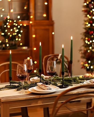 Miniatura 3 de Stmarry Green Real Wax LED Flameless Taper Candles with Remote and Timer, 9.65 Inch Flameless Candlesticks, Dripless Battery Operated Candles with