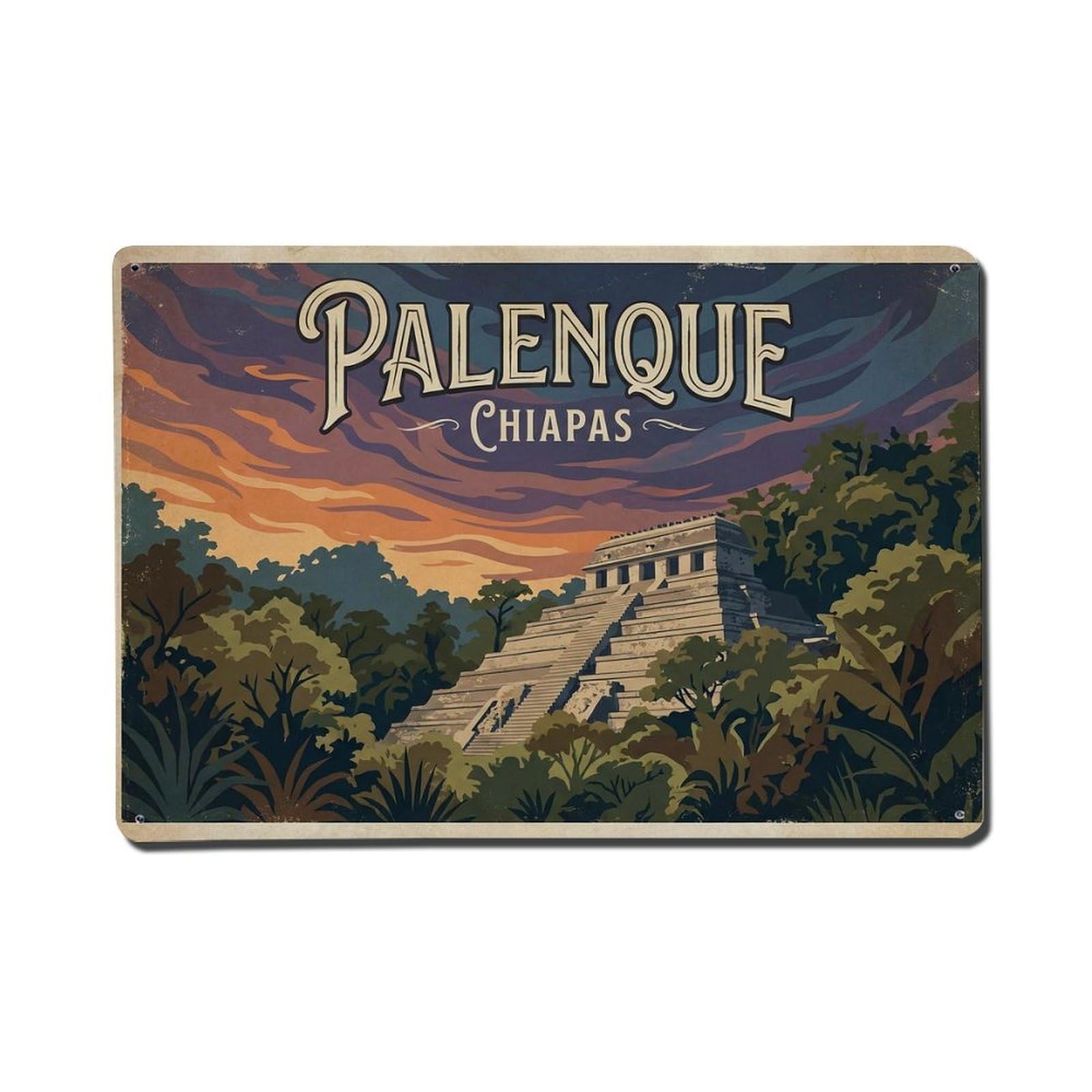 Cxhjca 8X12inch(20X30cm) Travel Vintage Mexico Palenque Metal Tin Sign
